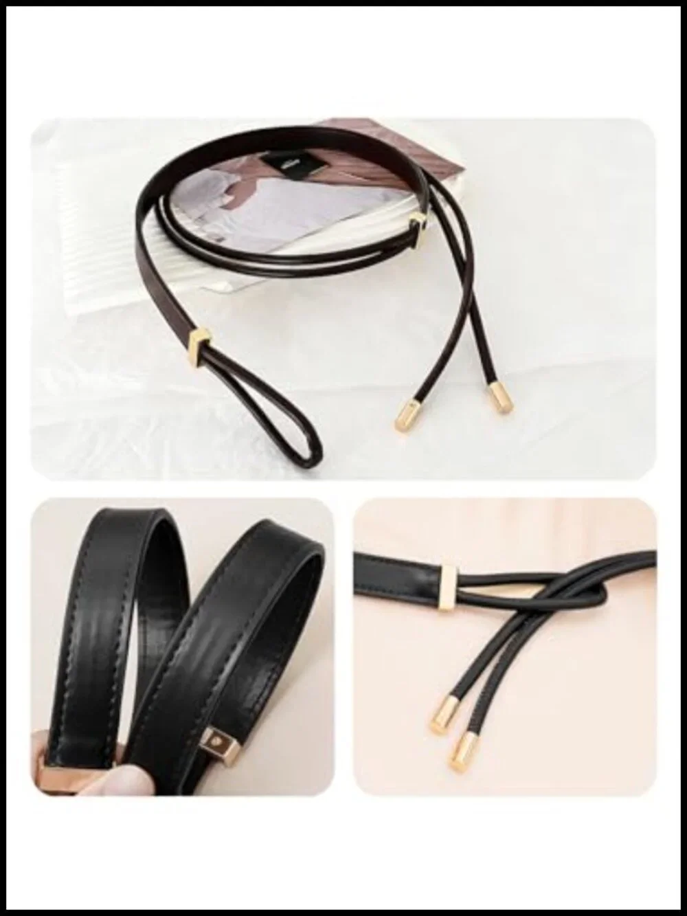 Women Knotted Waist Belt PU Leather Skinny Belts for Dresses Adjustable